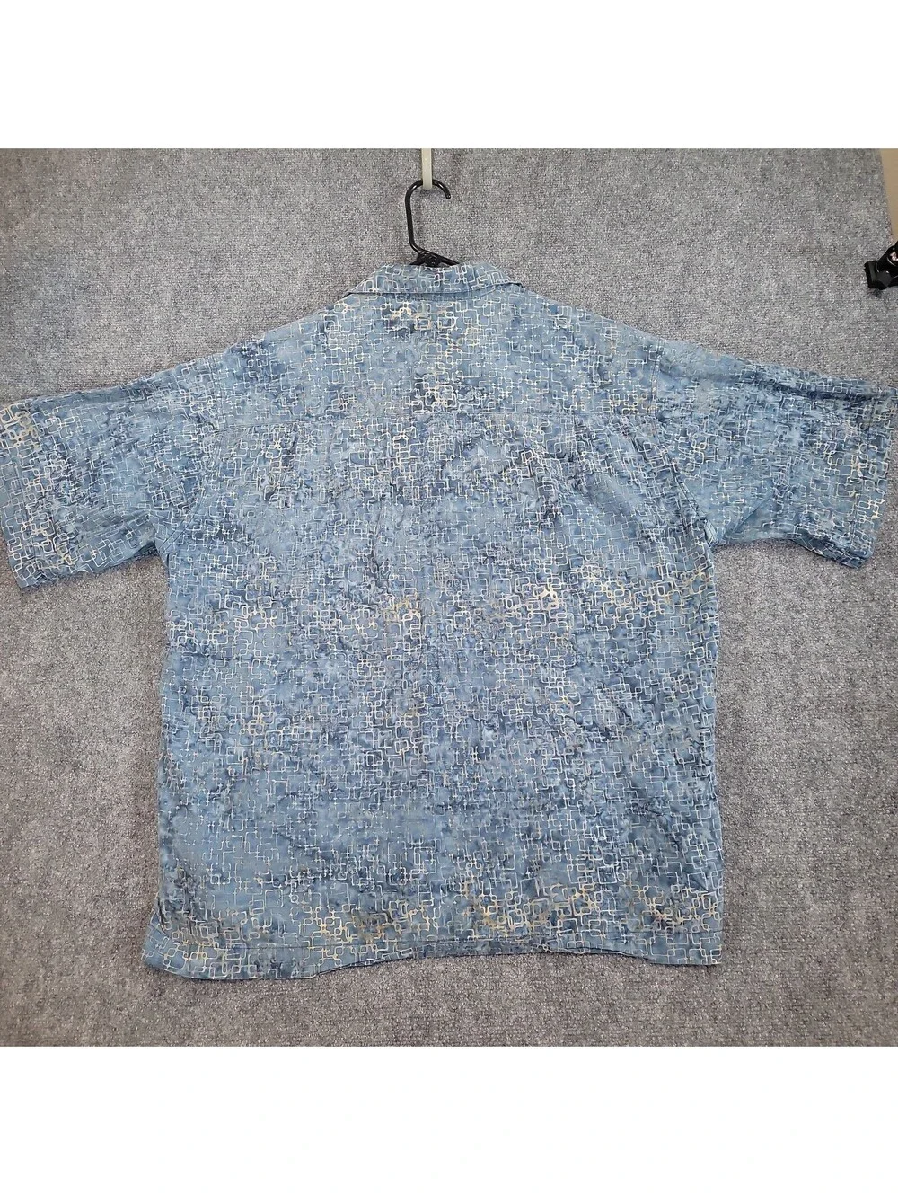 Johari West Hawaiian Shirt Mens 3XL Blue White Geometric Batik Cotton Island 509